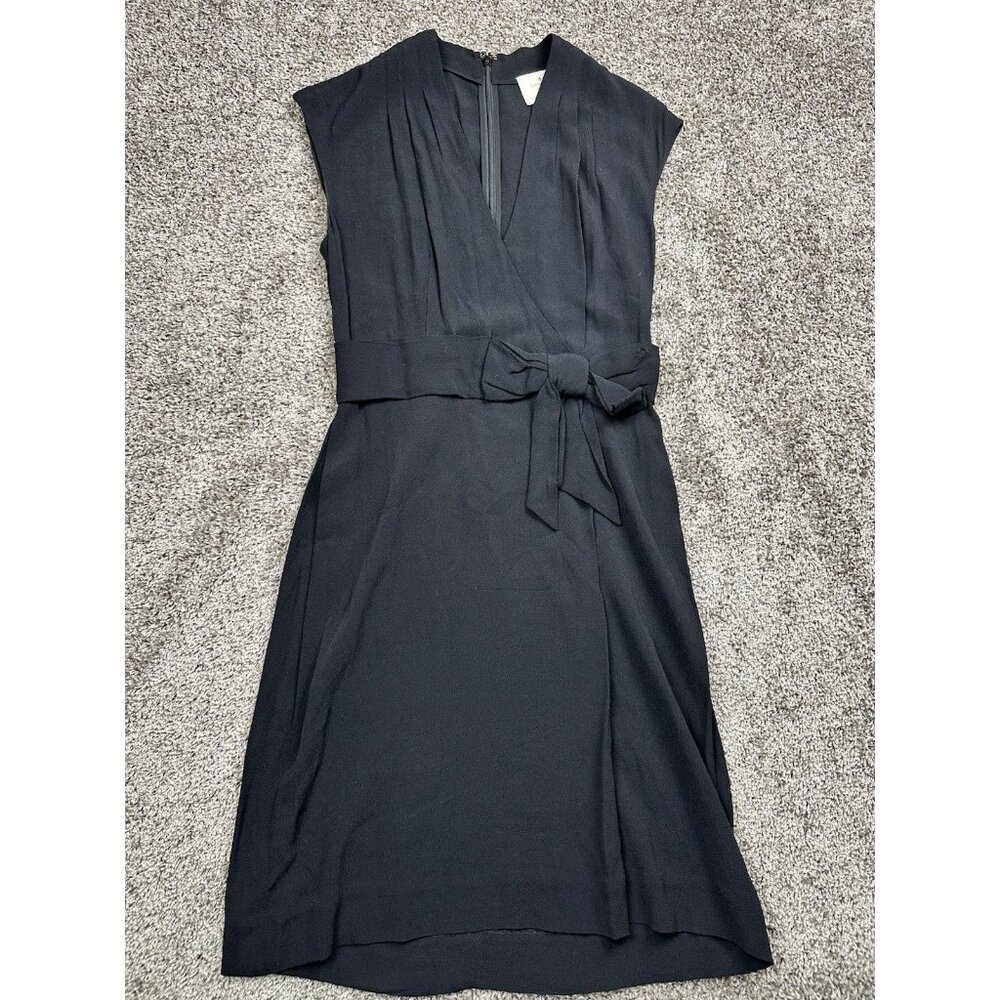 Kate Spade Black Dress Size 2 Sleeveless V-Neck Bow Detail Midi Classic Chic LBD